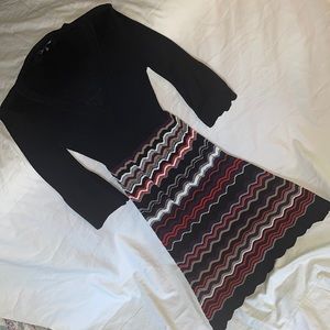 Nine West Long Sleeve Stretch Dress, Black and Multicolor